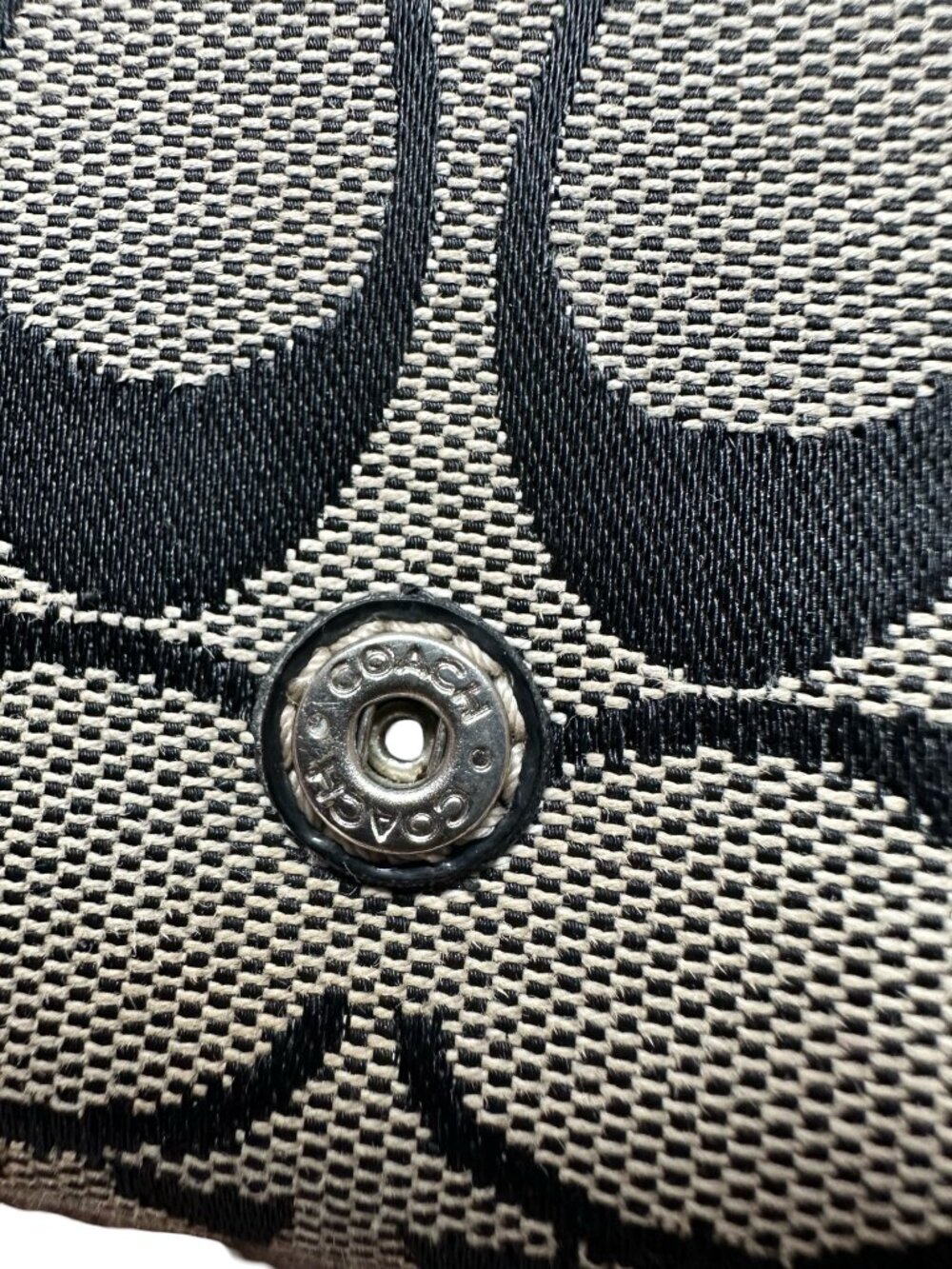 Vintage Coach Signature Jacquard Bifold Wallet Black Gray Leather Trim Preppy - Picture 5 of 13